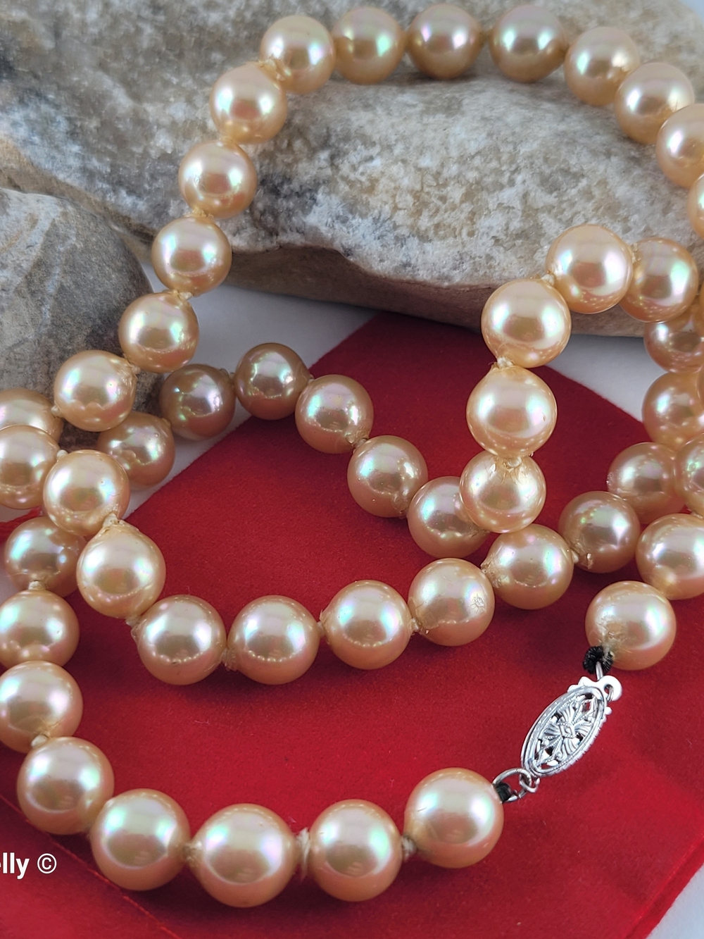 Vintage Freshwater Chatani Pearl Necklace with Solid 14k White Gold Clasp šš